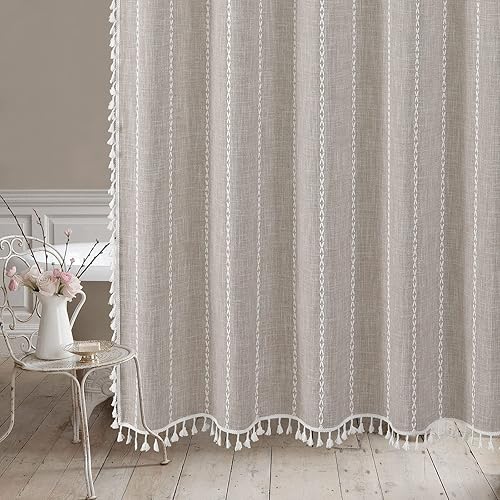 Miniatura 5 de MitoVilla - Cortina de ducha pequeña color gris pardo tostado de 36 x 72 pulgadas, de tela de lino de algodón estrecho resistente a las arrugas,