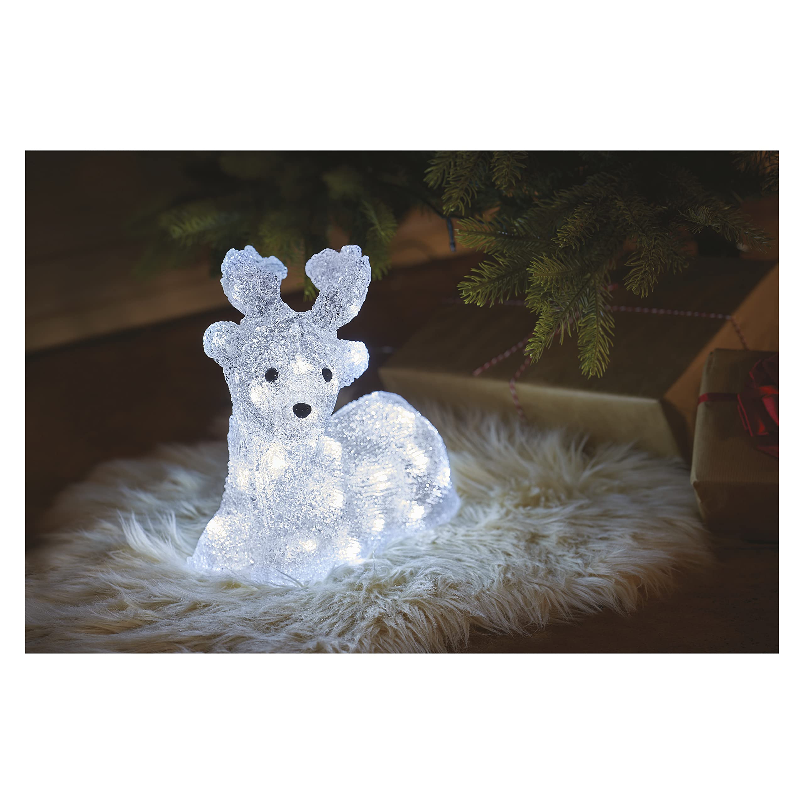 EMOS DCFC06 Świecący renifer z 40 diodami LED, oryginalna dekoracja bożonarodzeniowa, zimna biel, IP44 do użytku na zewnątrz, kabel 5 m + zasilacz sieciowy, 10000 godzin, timer 6/18 h, 2,1 W