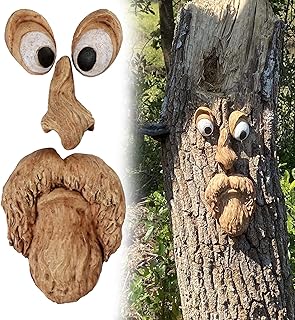 Old Man Tree Hugger Tree Face Decor Statues Bark Ghost Face Facial Features Decoration Whimsical Sculpture Garden Peeker Tree Face Decor for Outdoor Funny Yard Garden Art for Easter Creative Props1