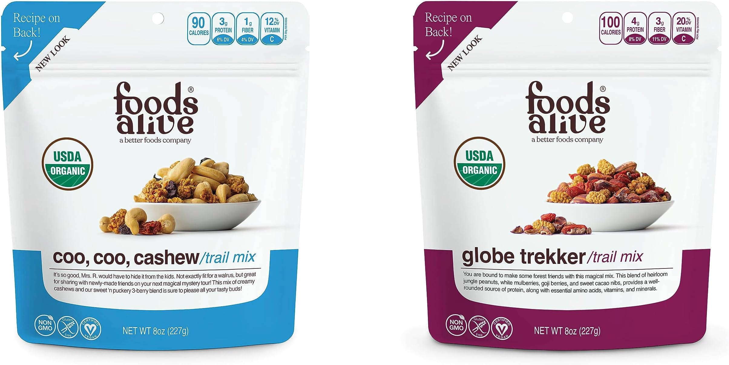 Foods Alive Organic Trail Mix Bundle - Coo, Coo, Cashew & Globe Trekker (2 Flavors / 8oz)