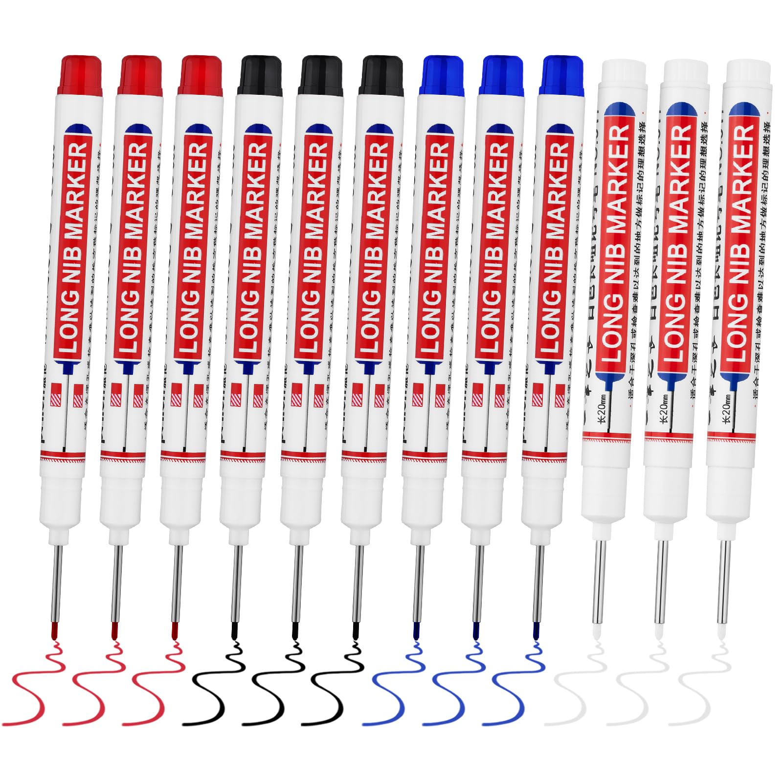 20 PCS Long Nib Marker,20mm Long Head Deep Hole Marker Pens,Longs Nose Markers,Waterproof Construction Markers Marking Tool,Permanent Markers Carpenter Ink marker Pens,Metal marking Pens,White — Amazon image 9