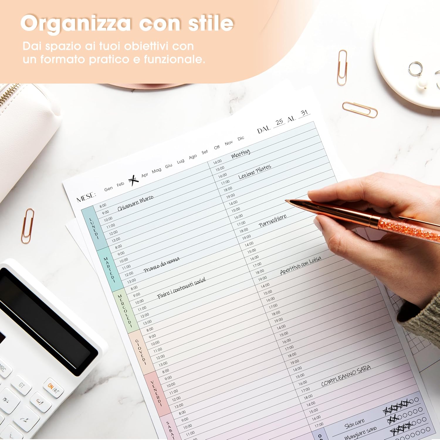 Planner Settimanale da Tavolo Verticale Spiralato immagine 4