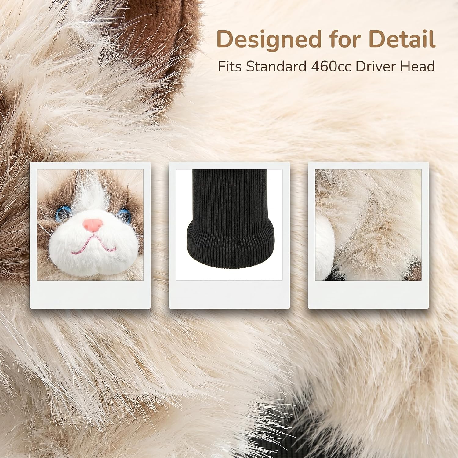 Funny Cat Golf Headcover, Small Size Fits Hybird and Irons, Large Size Fits Standard 460cc Driver Head，Animals Plush Golf Club Head Covers