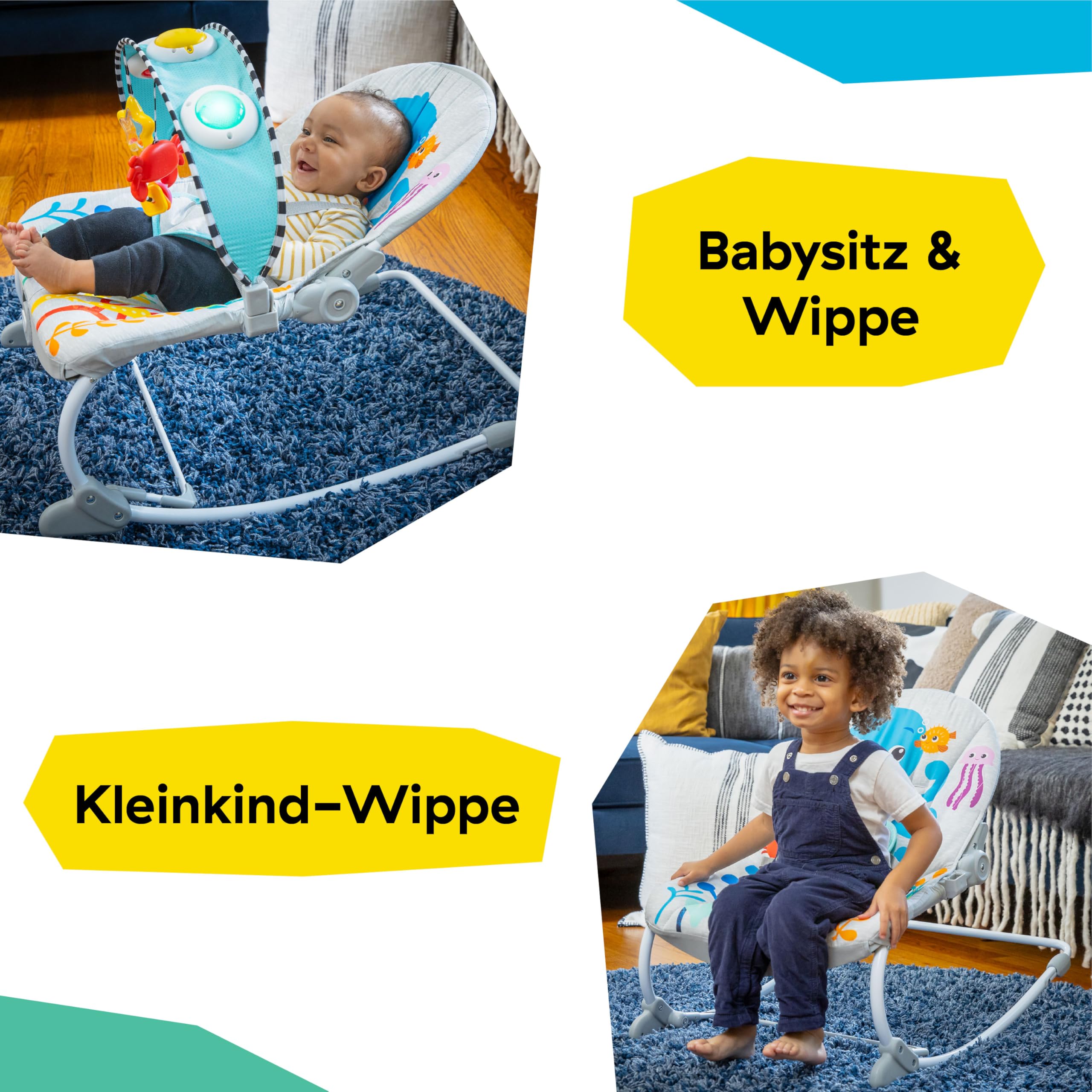 Baby Einstein Ocean Explorers Babywippe & Babyschaukel mit Musik & Licht, babyaktiviert, für Kinder von 0 bis 30 Monaten