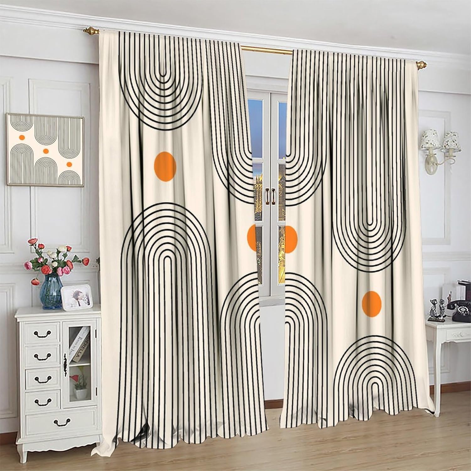 Abstract Blackout Curtains, Mid Century Boho Geometric Minimalist Arch Modern Print Blackout Window Drapes for Living Room Bedroom Kitchen Set 2 Panels,42x45 Inches