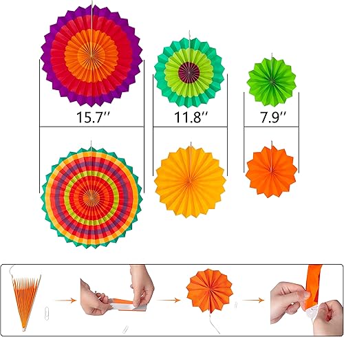 Miniatura 3 de Juego de decoraciones para fiestas con abanicos de papel de 35 piezas - Pom Poms del Cinco de Mayo banderines guirnaldas pancartas espirales