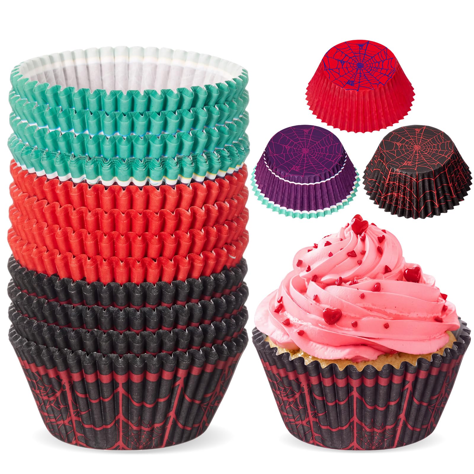 Reallnaive 300 Pcs Spider Theme Cupcake Liners Paper Baking Cups, Fashion