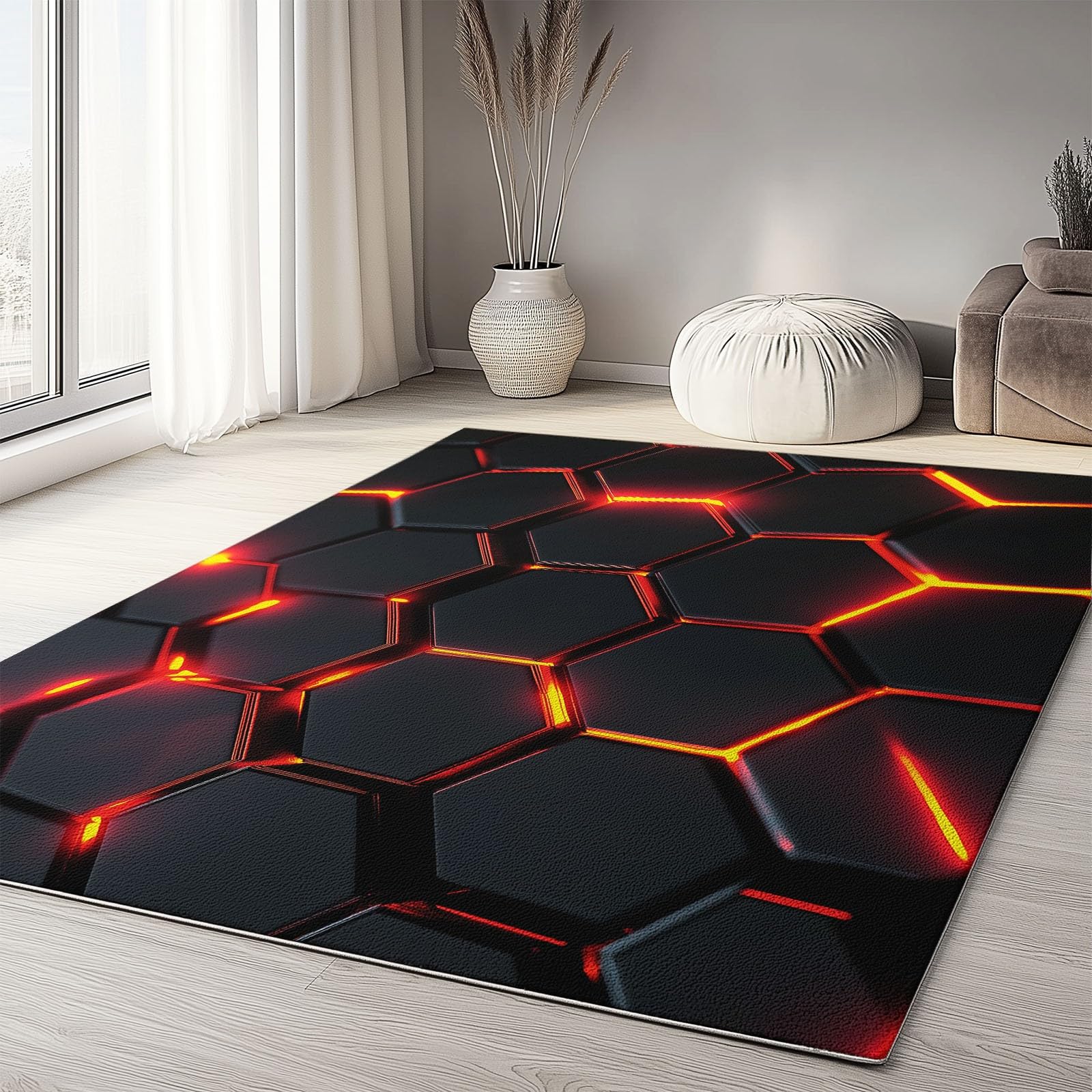 Tapis de salle à manger moderne orange géométrique 120 x 180cm