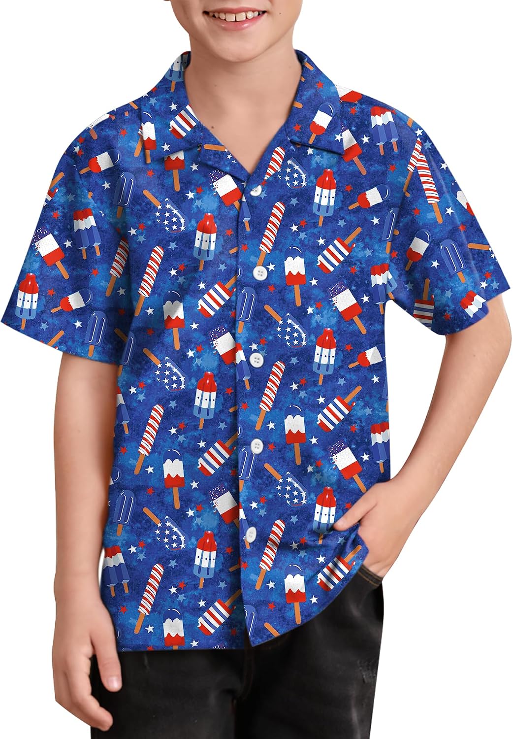 BesserBay Unisex Kids 4th of July Shirt Girls Boys Patriotic Button Down Shirt American Flag Top 4-14 Years