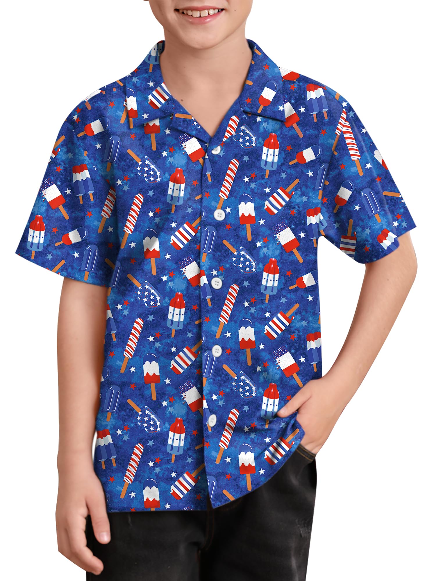 BesserBay Unisex Kids 4th of July Shirt Girls Boys Patriotic Button Down Shirt American Flag Top 4-14 Years