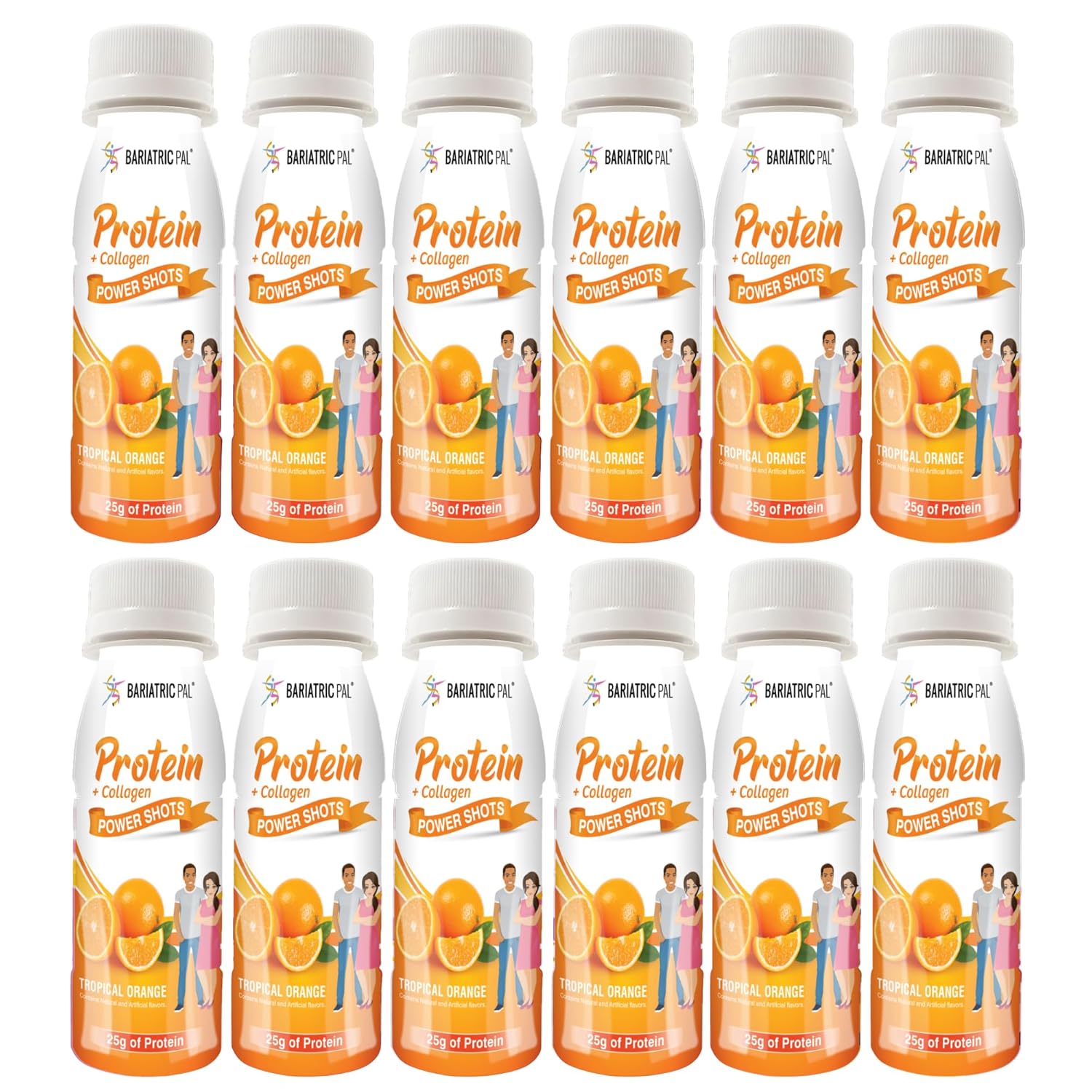 BariatricPal Ready-To-Drink 25g Whey Protein & Collagen Power Shots - Tropical Orange (12 Bottles)