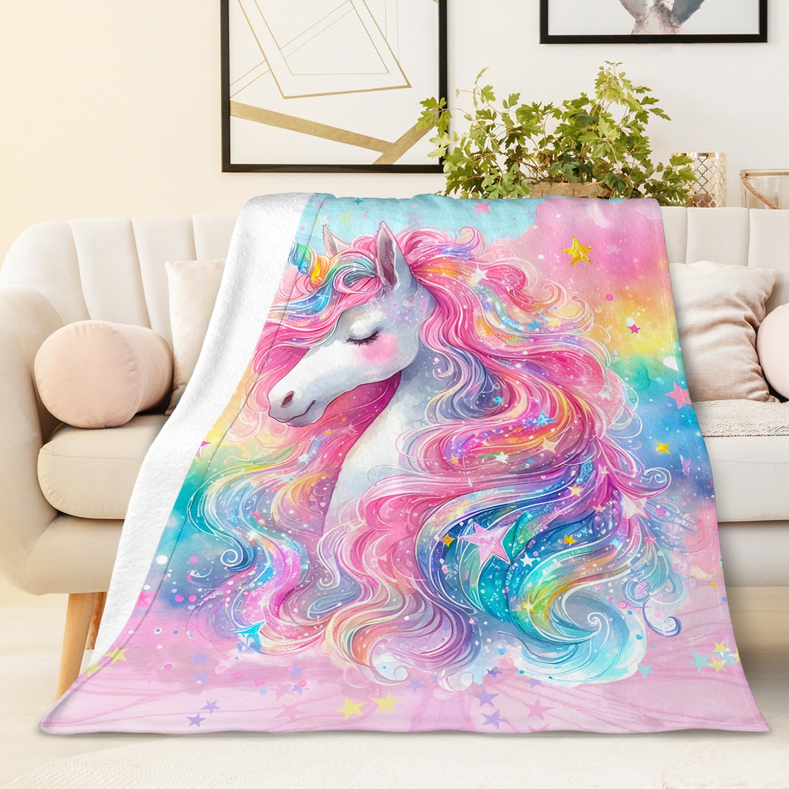 IWANGIFT Blanket Gift for Kids Children, Unicorn Throw Blanket for Daughter Granddaughter Birthday Christmas, 40”x50” Comfy Lightweight Unicorn Flannel Throw for Sofa Couch Bed