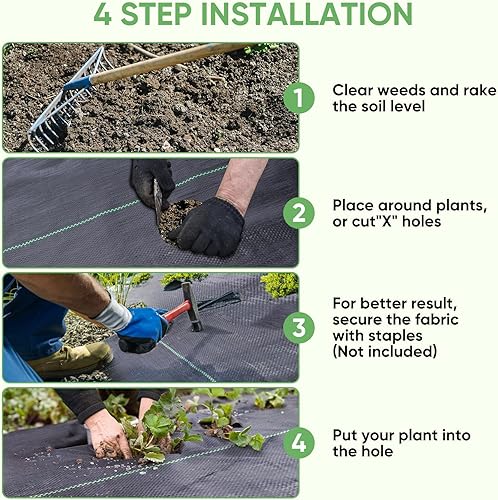 Miniatura 7 de TICONN Tela de barrera contra malezas de 4 x 50 pies, tela resistente de 3.2 onzas para jardín, patio, entrada y cultivo de verduras (1 unidad)