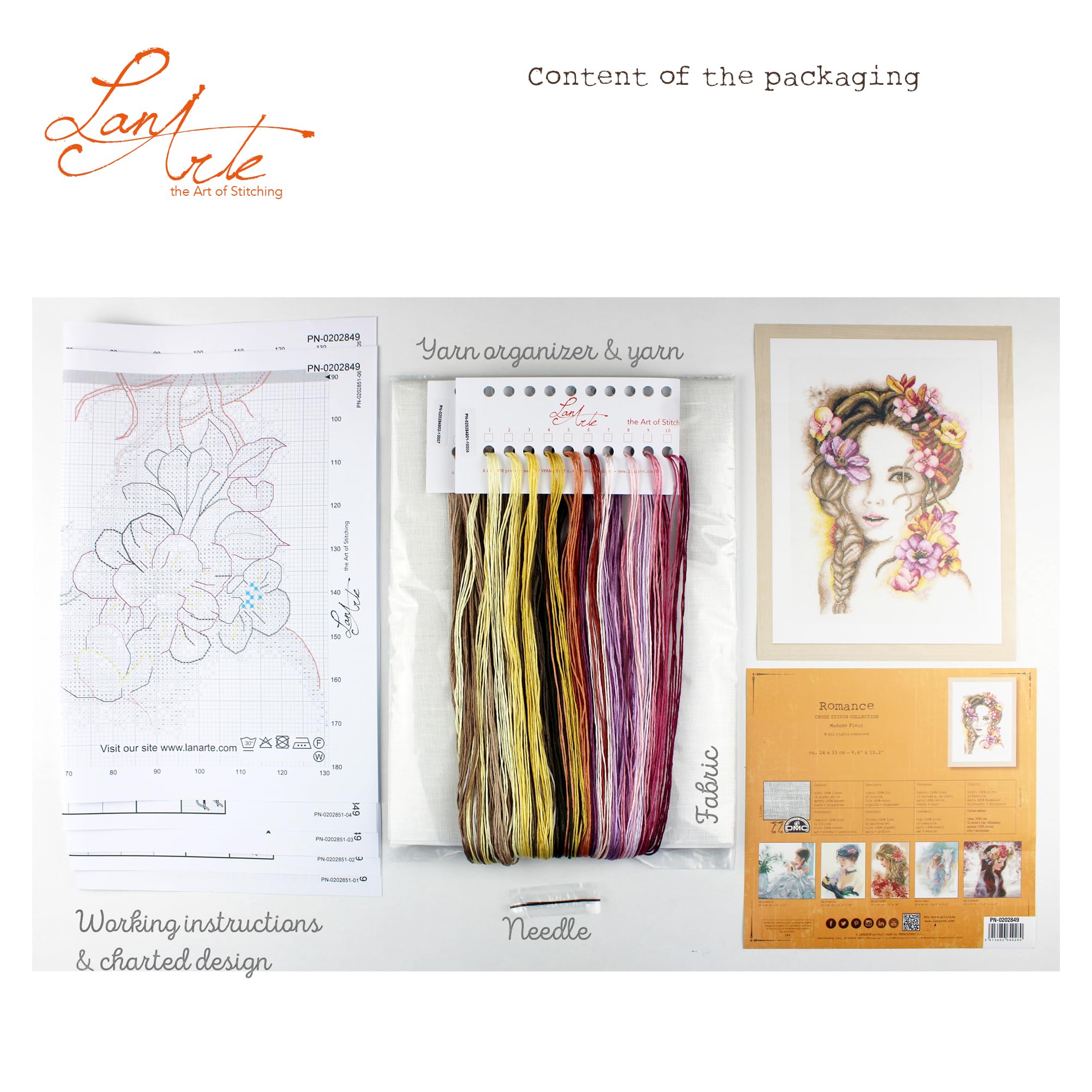 LANARTE Kreuzstich Set FLOWER POWER - Komplett Mit Allem Für 28x40 Cm Bild
