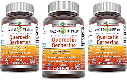 Miniatura 6 de Amazing Formulas Quercetina Berberina - 250 mg de berberina y 250 mg de quercetina, suplemento de 180 cápsulas vegetales | Sin OMG | Sin gluten |