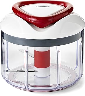 E910015 Easy Pull Food Processor | 750ml Capacity | Plastic/Stainless Steel | White/Red | Manual Handheld Food Chopper/Slicer/Blender With Pull Cord | Dishwasher Safe | 5 Year Guarantee