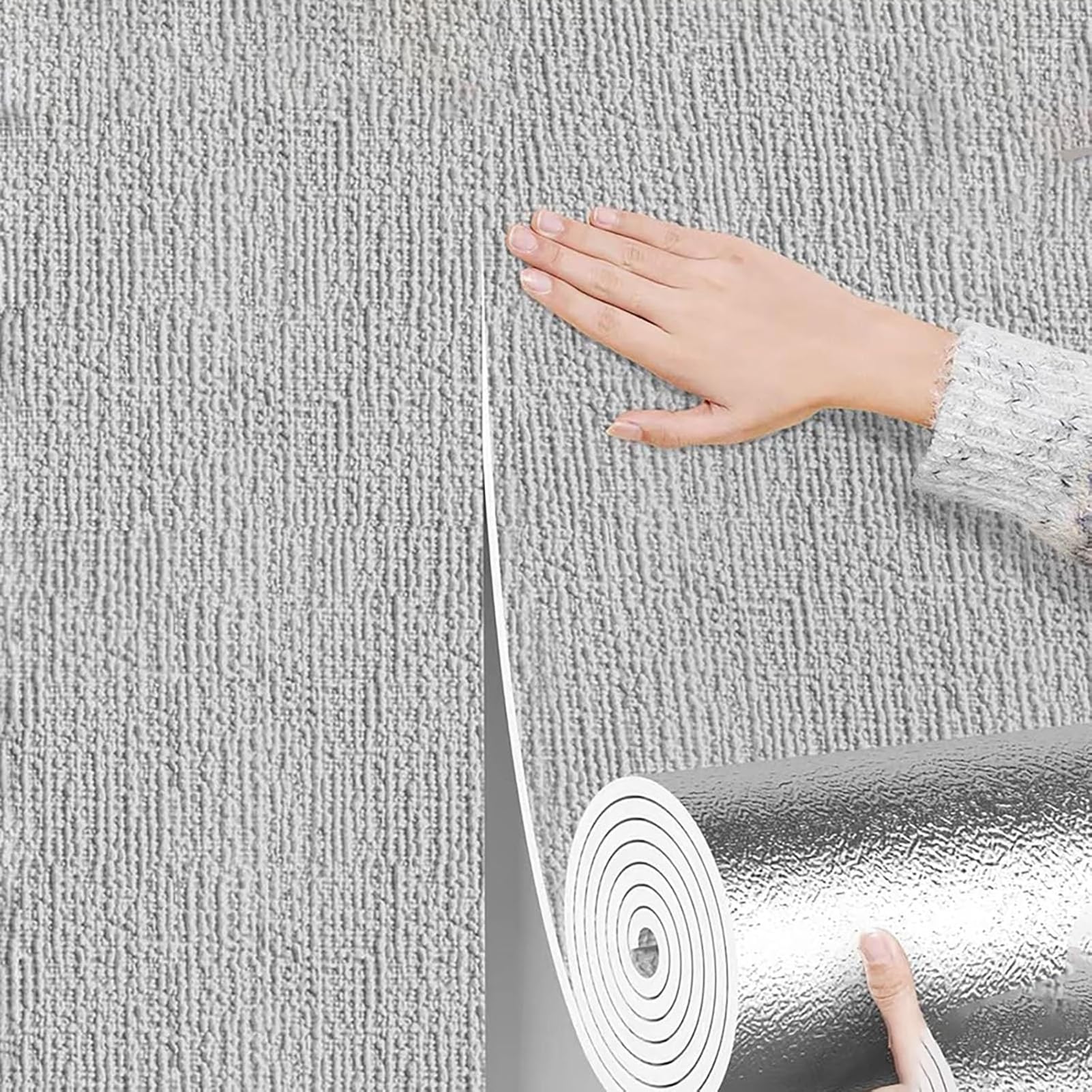 Insulating Thermal Wallpaper,5mm Self-Adhesive Insulating Wallpaper, Insulation Wallpaper for Interior Walls,Against Cold Mold, Thermal Insulation Mat for Peeling Walls,Gray,L30m W50cm
