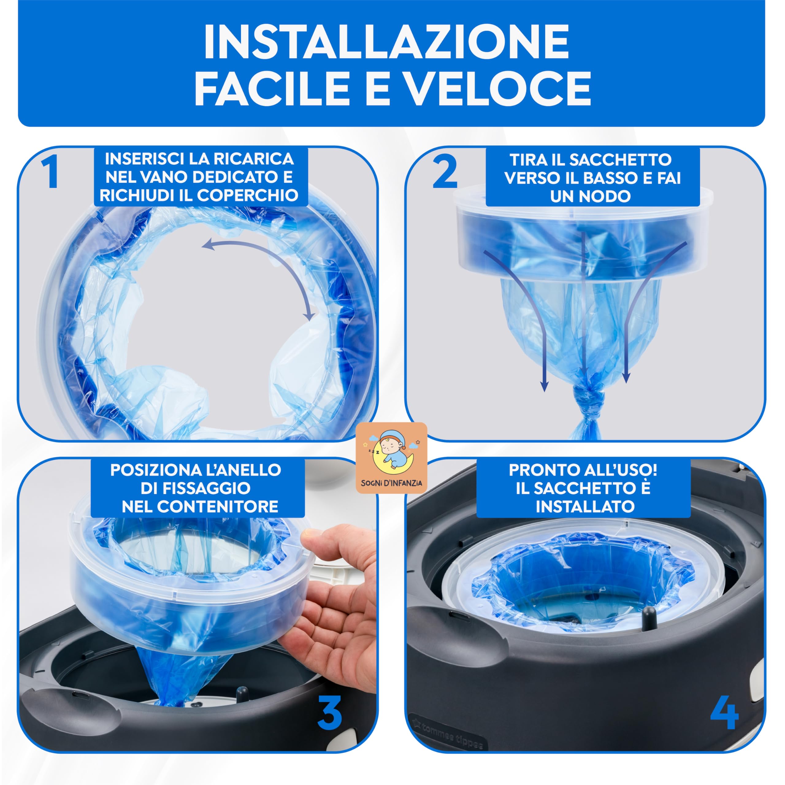 Ricariche Mangia Pannolini Universali, Sacchetti Antiodore Multistrato Compatibili con Foppapedretti, Tommee Tippee e Altri, Eco-Friendly, Resistenti e Capienti, Confezione Risparmio