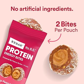 RXBAR Protein Energy Bites, 8g Protein, Gluten Free Energy Snacks, Protein Snacks, Strawberry Peanut Butter (6 Boxes, 60 Bites)