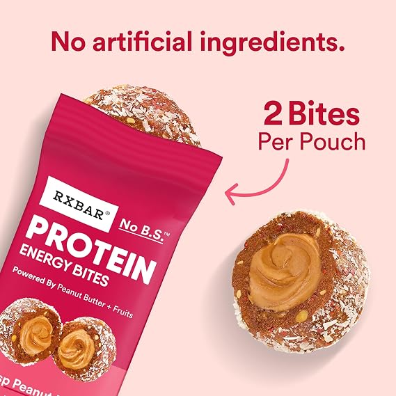 RXBAR Protein Energy Bites, 8g Protein, Gluten Free Energy Snacks, Protein Snacks, Strawberry Peanut Butter (6 Boxes, 60 Bites)