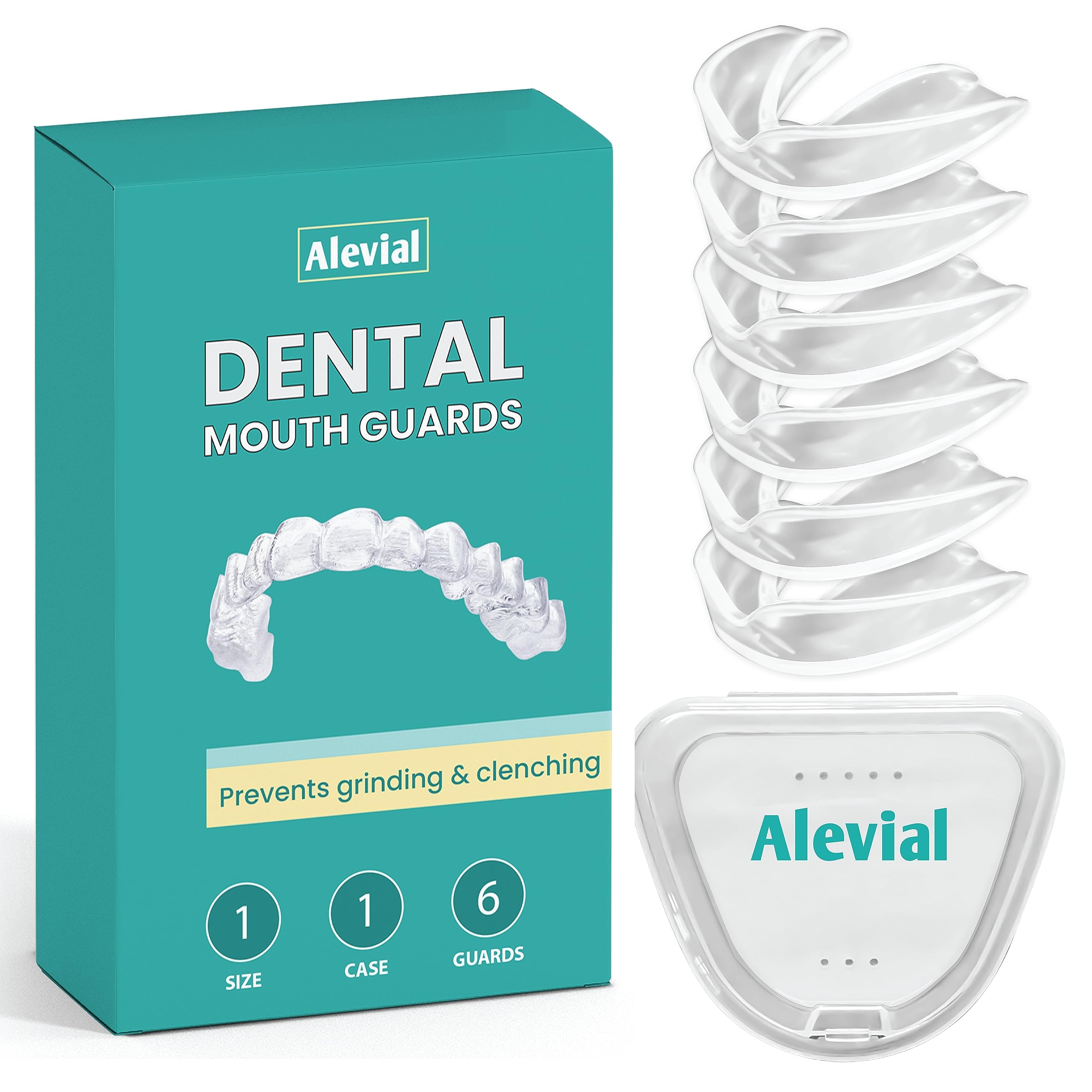Dental Mouth Guard for Teeth Grinding (6 Pack) - Night Gum Shield for Sleep Includes Hygiene Case - Prevents & Treats Clenching Bruxism TMJ by Alevial