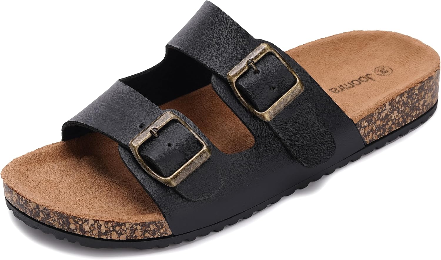 Joomra Cork Footbed Slides for Women Size 9 Double Buckle Sandals Black