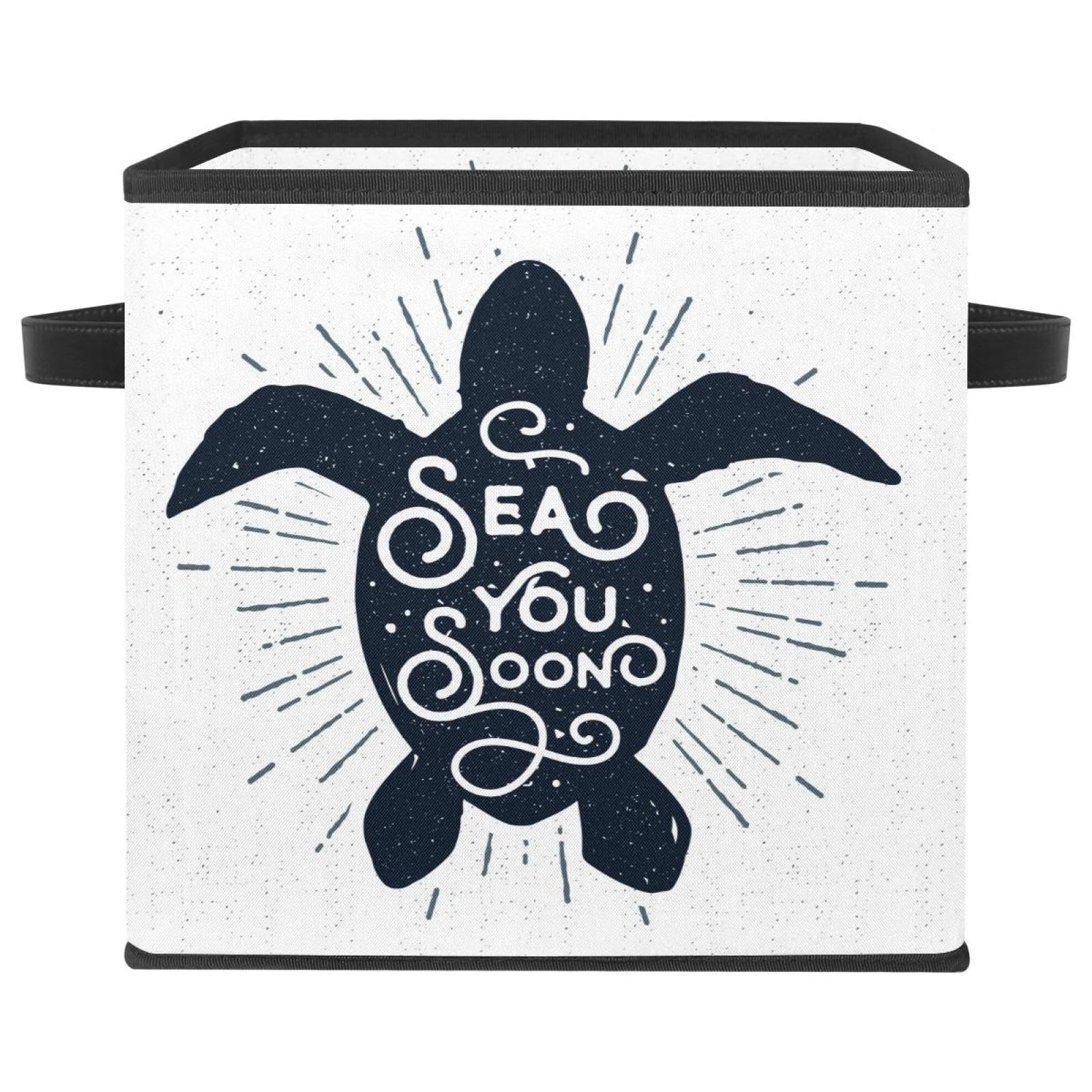 Boîte de rangement pliable tortue de mer en tissu cube avec poignées pour vêtements et placard