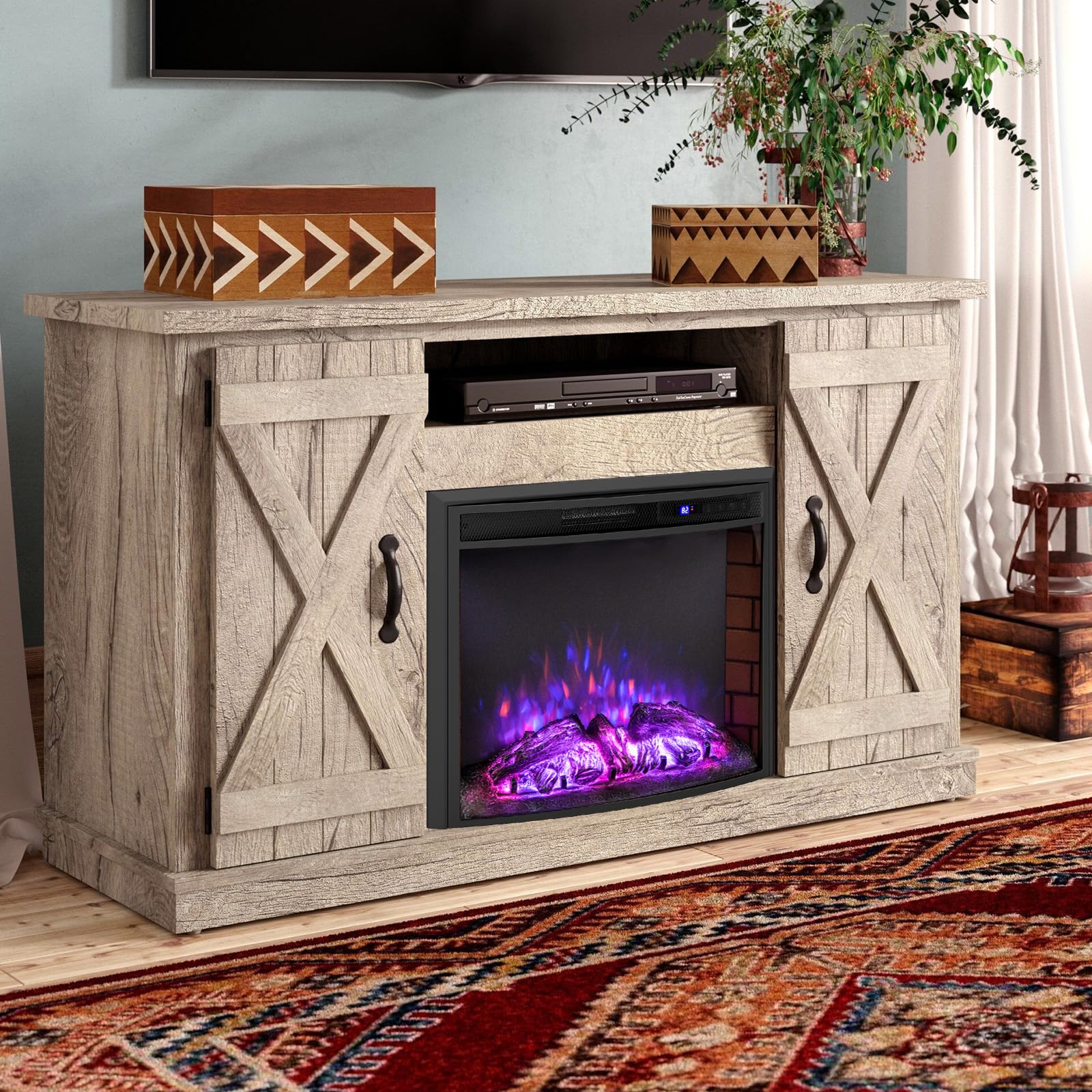 COSTWAY Cheminée Électrique Murale Encastrable Courbé, Cheminée Chauffage 17°C à 28°C 750W/1500W avec Télécommande, Protection Contre Surchauffe Minuterie 6H 3 Couleurs 6 Luminosité de Flammes