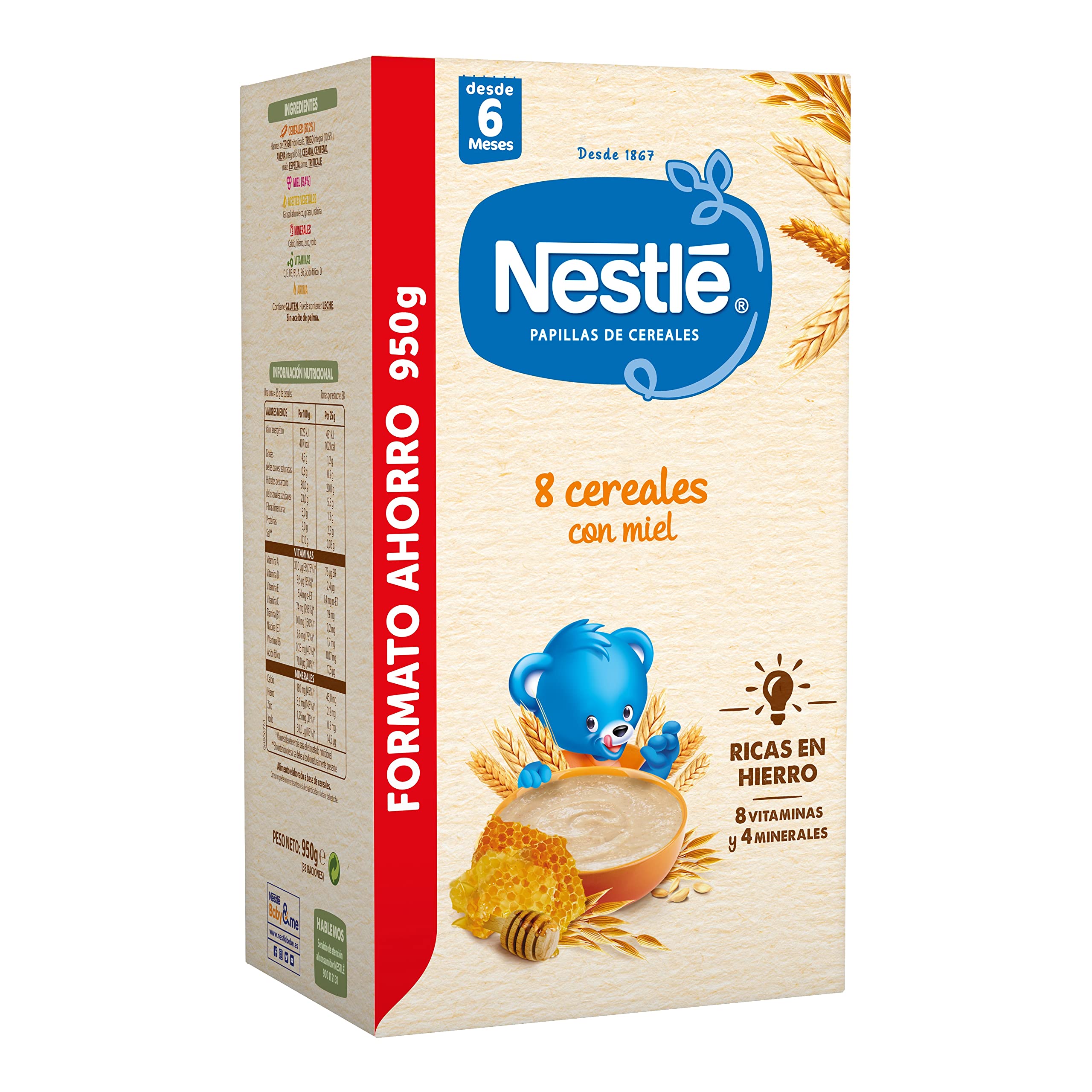 Nestlé Papilla 8 Cereales con Miel, 950 g