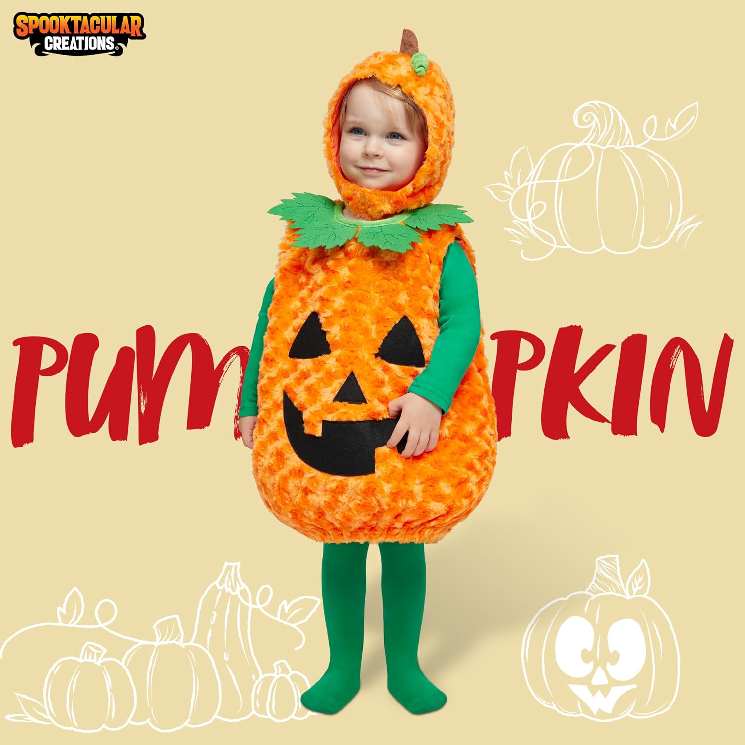 Spooktacular Creations Halloween Baby Pumpkin Costume, Furry Pumpkin Costume Toddler Outfit for Halloween Dress Up Parties