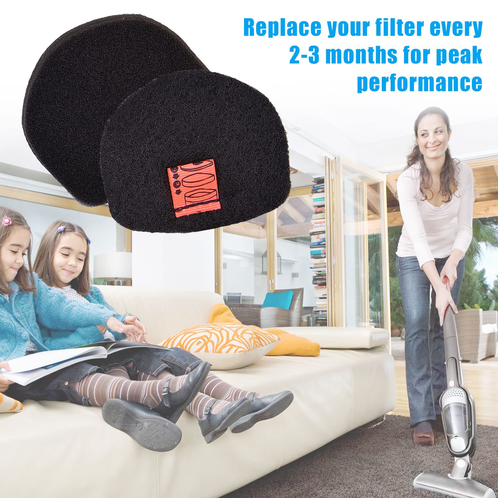2-Pack Replacement Foam & Felt Filters For Shark UltraCyclone Pro Cordless Vacuum CH900 Series With Cleaning Brush