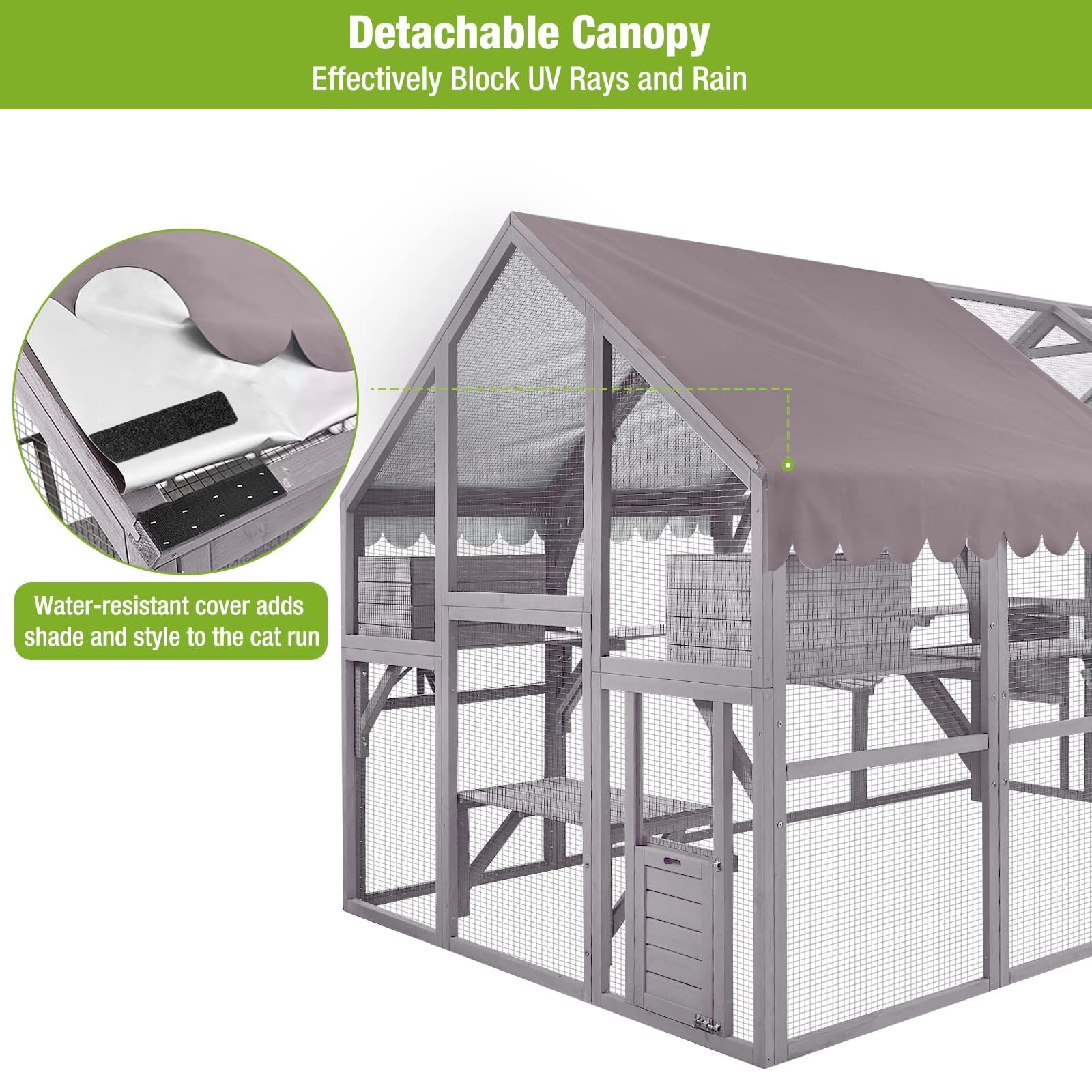 Catio - Casetta per gatti in legno, grande, per esterni, con tettuccio, 280 x 187,7 x 187,2 cm