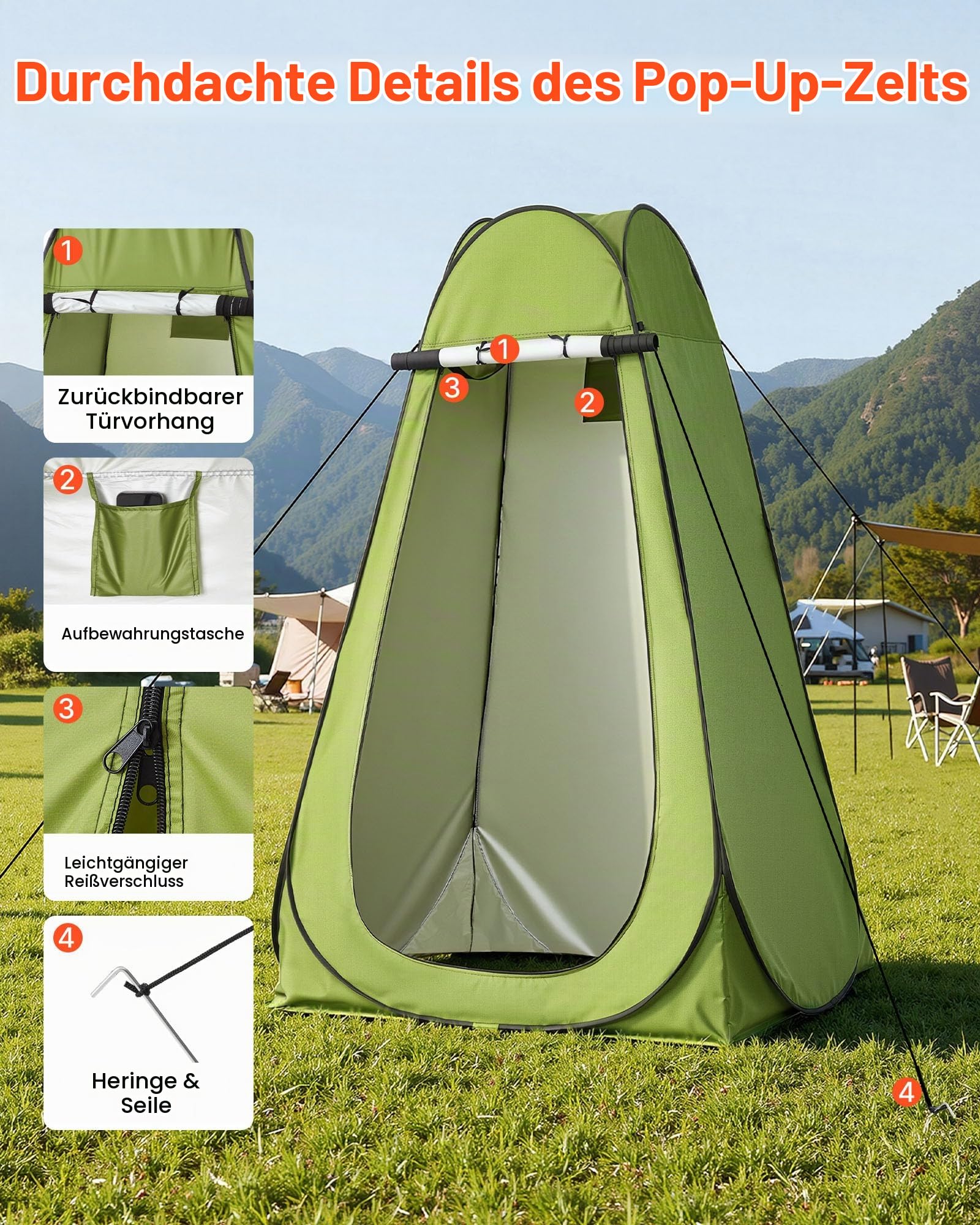 VEVOR Tragbare Campingtoilette 150 kg Belastbar, Mobile Toilette Faltbar, Reisetoilette mit Tragetasche & Müllbeuteln & Aufklappbarem Sichtschutzzelt, Geeignet für Wohnmobilreisen Camping Wandern