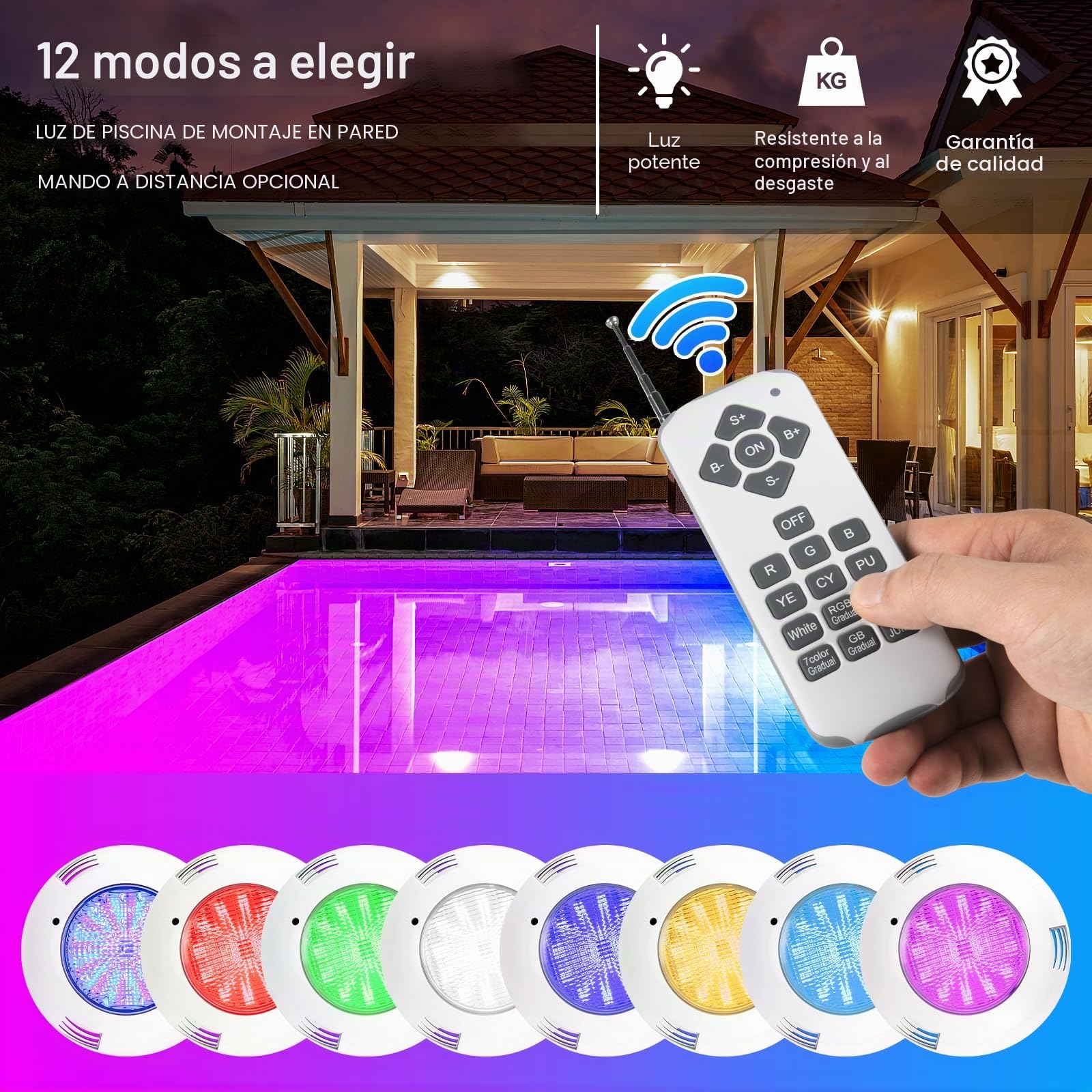 ledmo Foco led piscina PAR56 RGB Piscinas Lámpara 38W Con Control Remoto 12v AC/DC Luces led Piscina IP68 Impermeable luces piscina ángulo de Iluminación 140 °