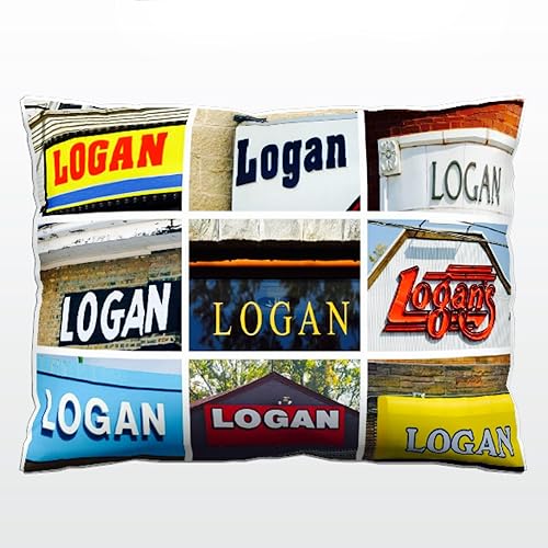 Personalized Pillow featuring the name LOGAN in sign photos