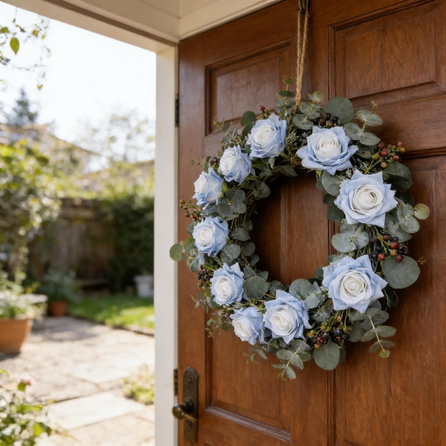 Kimura's Cabin 12pcs Lifelike Faux Roses Fake Flowers 16.9" Long Stem Real Touch Artificial Flowers,for Wedding Party Home Dining Table Centerpieces Decor,Light Blue - Image 4