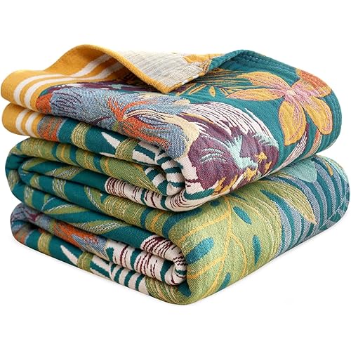 MSGKV Boho Throw Blanket for Couch and Sofa Cotton Blankets for Living Room Bedroom Reversable Florals Throw 60"x80" Breathable Cozy Blankets