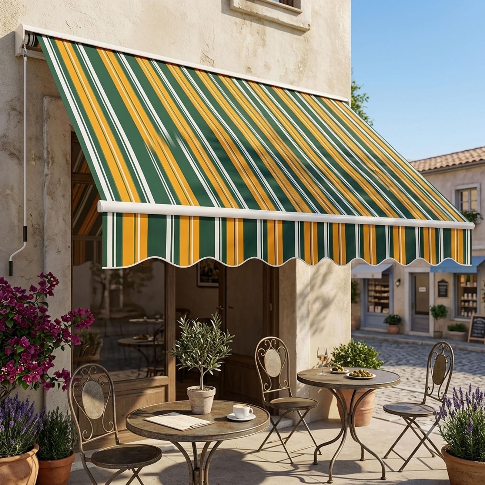 Toile Store Banne Rétractable en Polyester, Tissu de Remplacement avec Lambrequin Protection Solaire et Pluie Anti-UV, Couverture D'auvent pour Terrasse, Balcon et Jardin(3,9.8x6.5ft/3x2m)