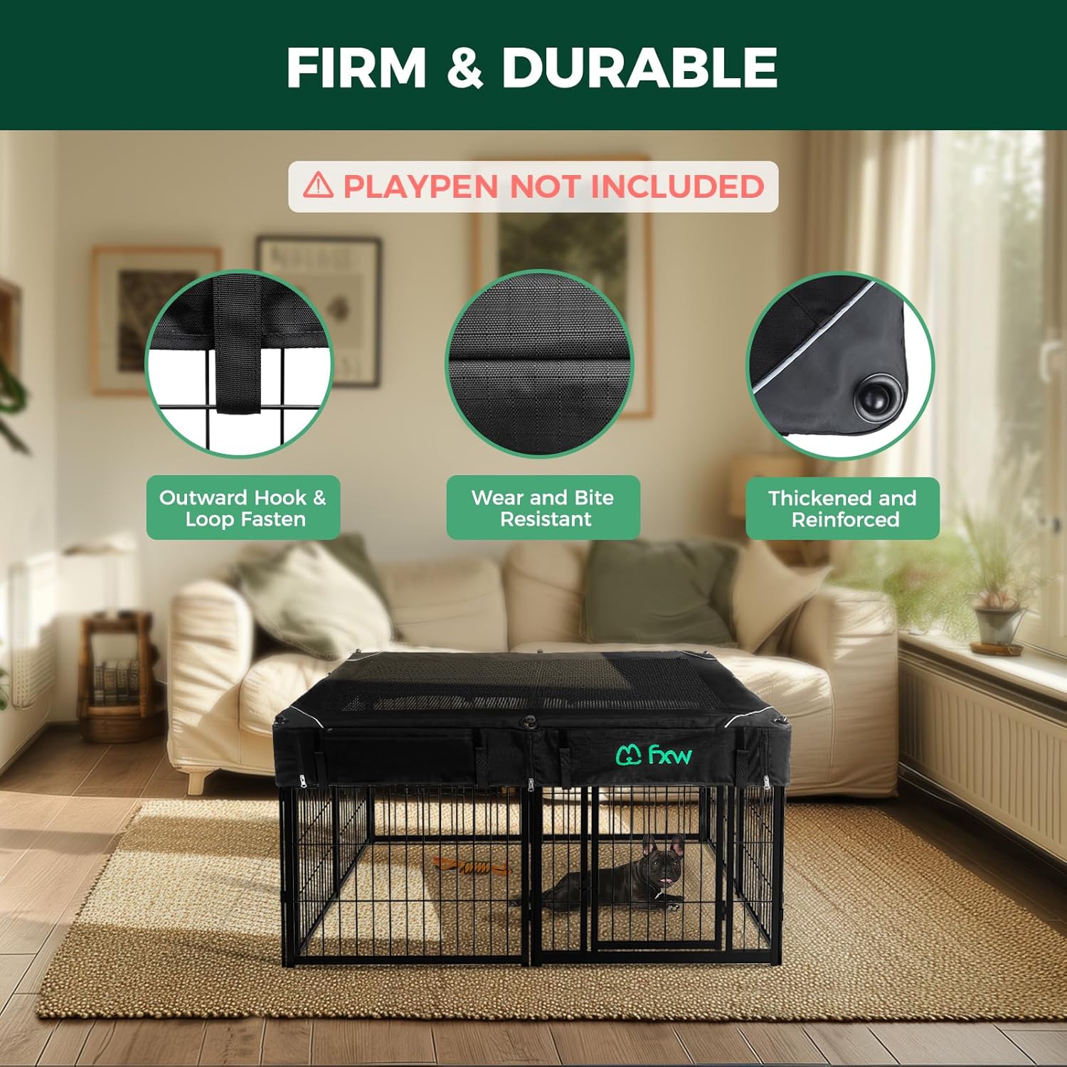 FXW Mesh Top Cover - Only Fits 24" H 8 Panels (Homeplus/Rollick/Instant) Dog Playpen (Not Suitable for Other Brands), Square│ (Playpen not Included)