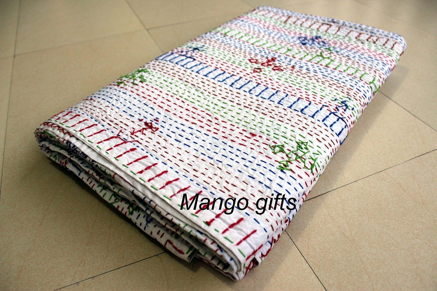 Couverture Kantha coton fait main jeté de lit multicolore Inde
