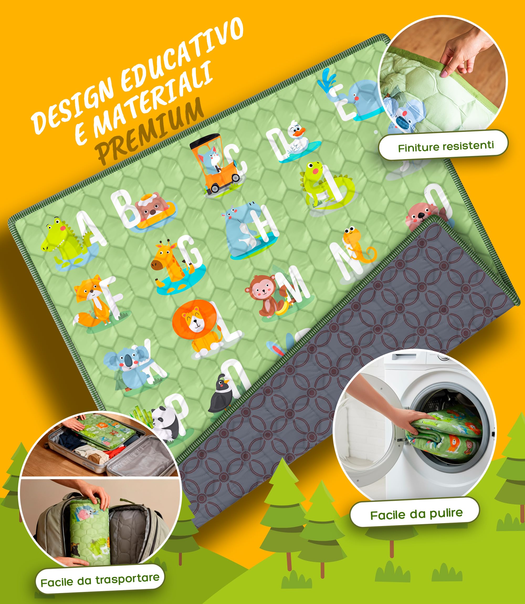 Tappeto Gioco Bambini Pieghevole 127x127 cm Playmat Morbido Tummy Time Antiscivolo e Lavabile – Tappetone Neonato Gattonamento – Tappeti Montessori Attività Cameretta Pavimento Gattonare | VALBABY