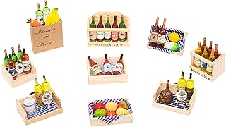 1：12 Scale Miniature Fridge Magnets Champagne Wine Bottle Goblet Kits with Wood Storage Rack for Refrigerators Whiteboard ...