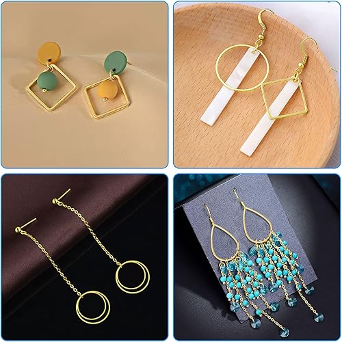 Miniatura 6 de 120 aros de aretes para la fabricación de joyas de bricolaje, hipoalergénicos con formas redondas, cuadradas, lágrimas, círculos, marco colgante de