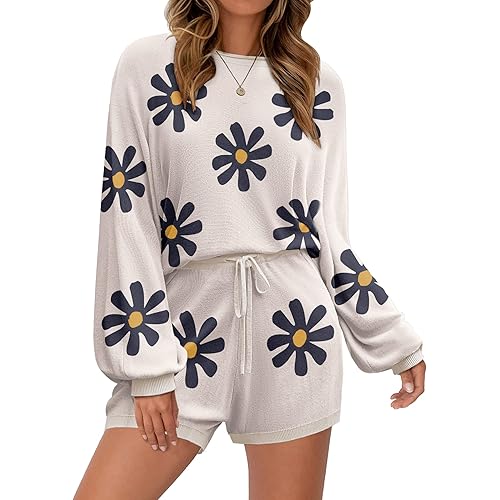 Ekouaer Knit Pajamas Set for Women Lounge Wear Sets Long Sleeve Sweatsuit Matching 2 Piece Outfits Casual Sweater Sets S-XXL