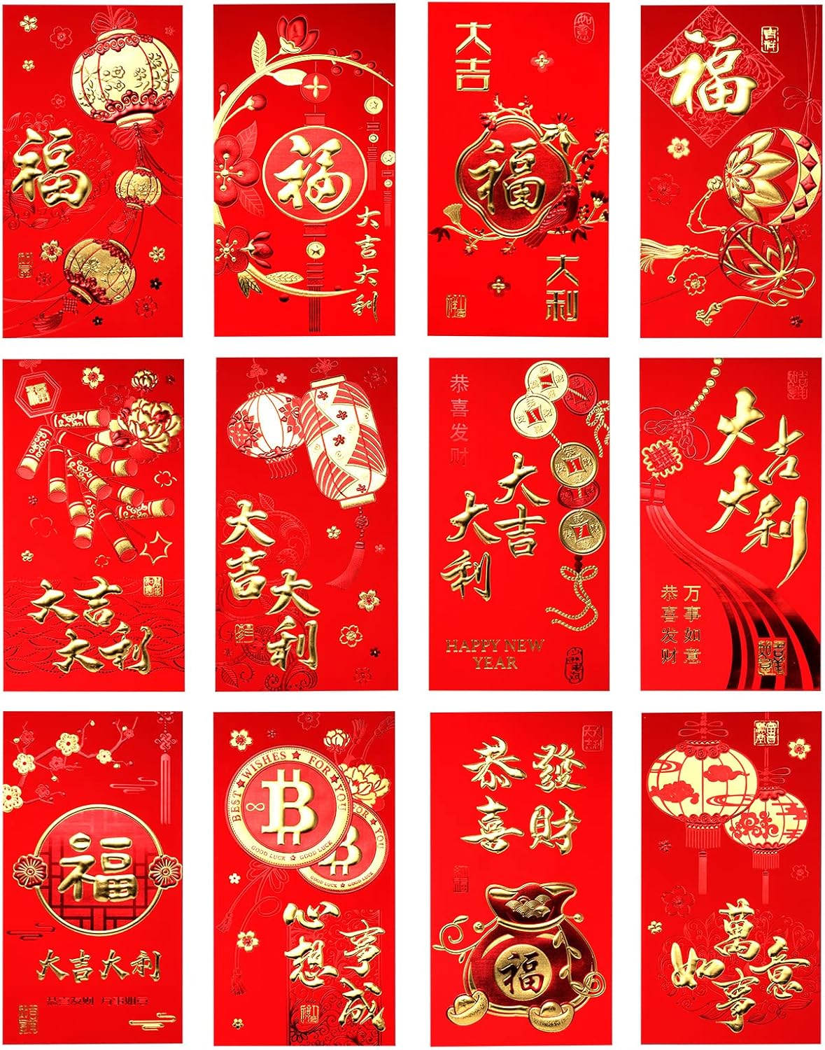 12pcs Chinese Red Envelopes, Chinese New Year Red