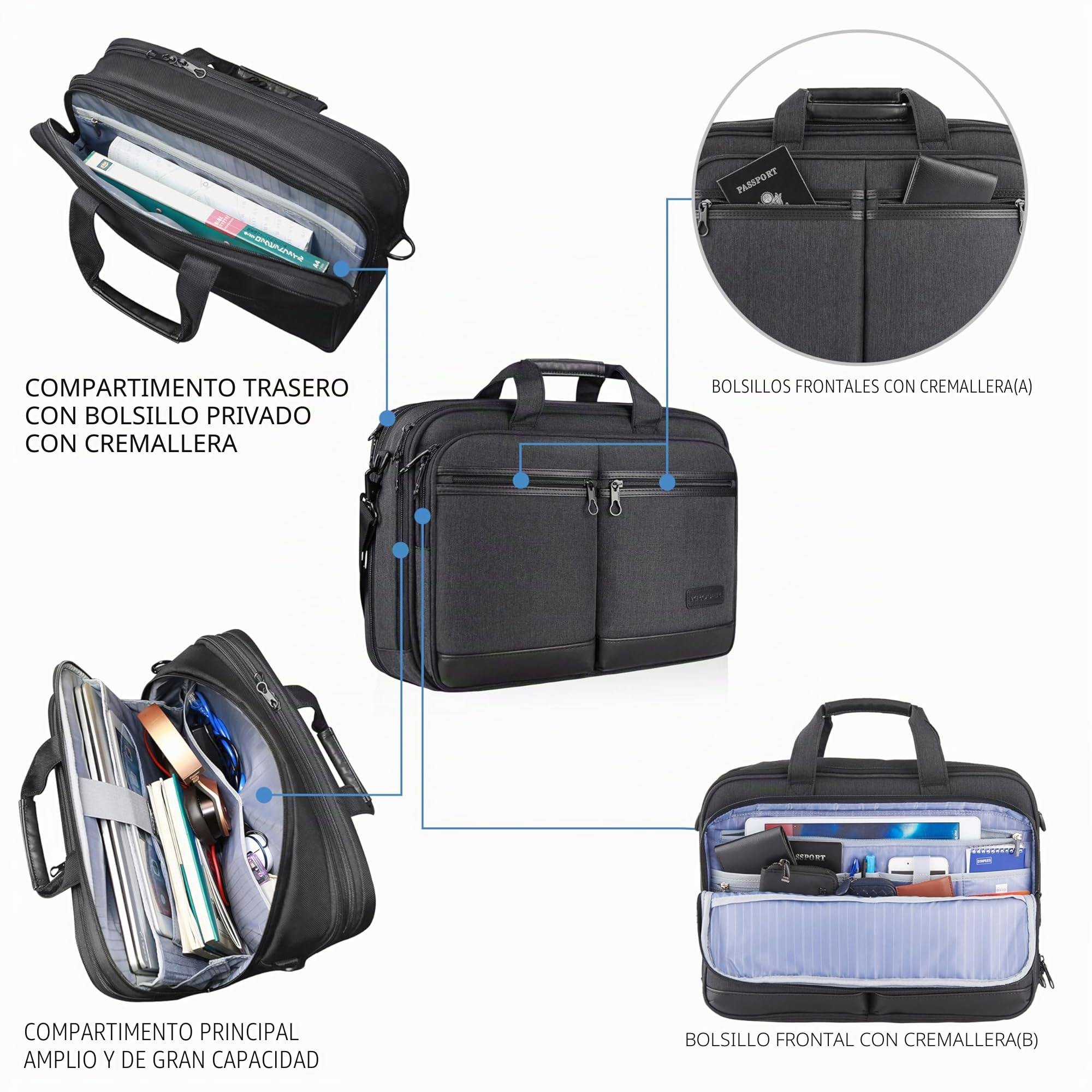 KROSER Bandolera para Portátil de 18" Elegante Maletín para Portátil hasta 17.3" Expandible Hidrófugo Bolsa de Mensajero con Bolsillos RFID para Negocios/Viajes/Universidad/Hombres/Mujeres
