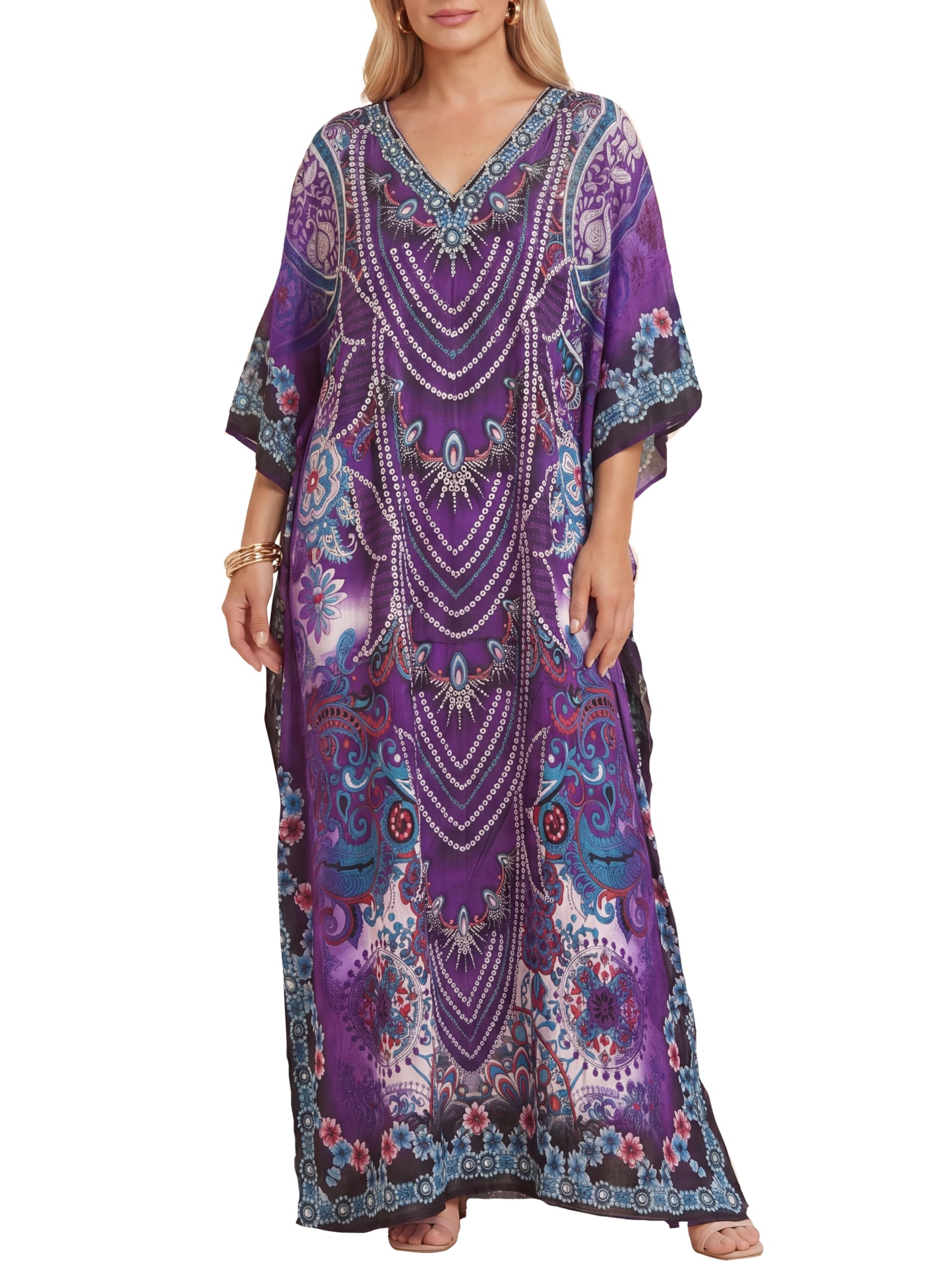 Love My Fashions® Women's Moroccan Kaftans Paisley Print Tunic Long Summer Dress Loungewear Swim Cover Up Beachwear Sundress Casual Nightwear