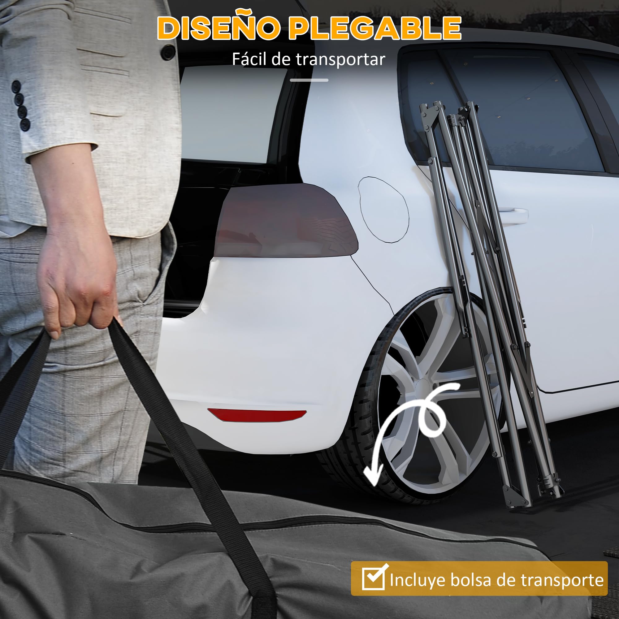 Outsunny Soporte para Hamaca Plegable Portátil, 2 en 1, Soporte para Silla Colgante con Estructura de Metal y Bolsa de Transporte, Carga 120 kg, para Hamaca 2,5 m y Silla 1,5 m de Largo, Negro