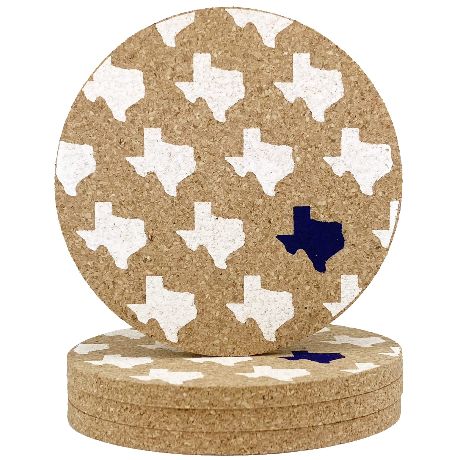 Texas Cork Coaster Set - Navy & White Repeating Pattern, 3.5 Inch, 4 Coasters