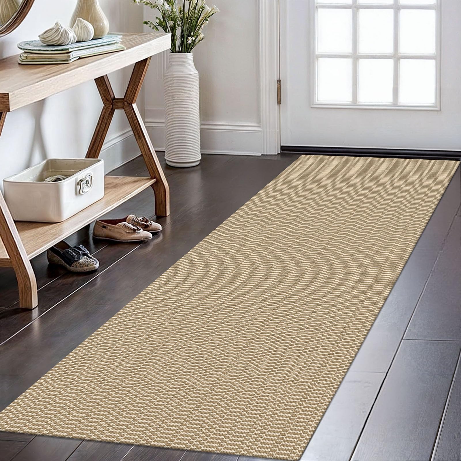 KOZYFLY Washable Runner Rug 2x6 Ft Runners for Hallways Non Slip Kitchen Runners Braided Cotton Entryway Runner Indoor, Carpet for Hallway Kitchen Entryway, Sand/Ivory โ image 1